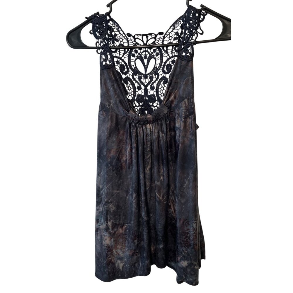 Lace-Back Black Tank Top Tunic S Shimmer‎ Whimsigoth Goth Grunge